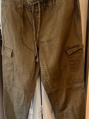Womens Olive Cargo Pants with Drawstring Waist